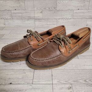 Men's Sperry Top Sider A/O Two Tone Brown Leather Boat Shoes Size 9